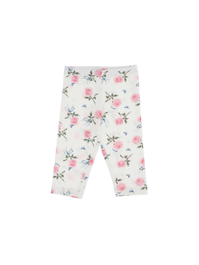 Shop Monnalisa Rose Print Jersey Leggings In Cream + Pink
