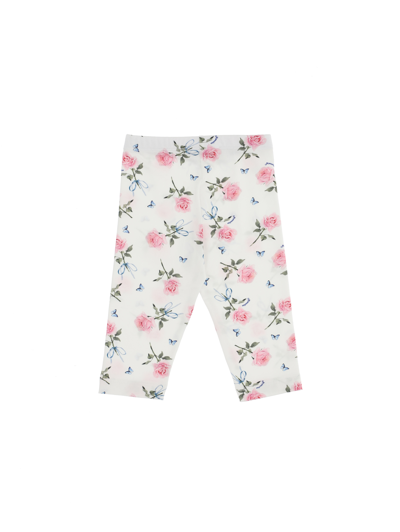 Shop Monnalisa Rose Print Jersey Leggings In Cream + Pink