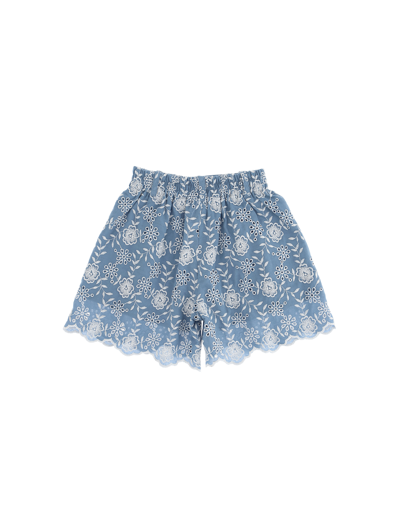 Shop Monnalisa Broderie Anglaise Shorts With Flowers In Steel Blue