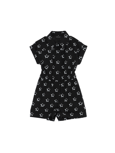 Shop Monnalisa Star Print Poplin Playsuit In Black + White