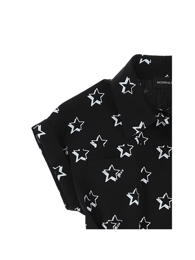 Shop Monnalisa Star Print Poplin Playsuit In Black + White