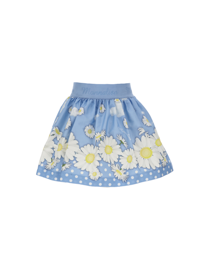 Shop Monnalisa Daisy Poplin Skirt In Light Blue