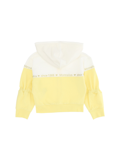 Shop Monnalisa Two-tone Hooded Sweatshirt With Rhinestones In Light Yellow + Cream
