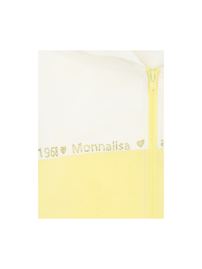 Shop Monnalisa Two-tone Hooded Sweatshirt With Rhinestones In Light Yellow + Cream