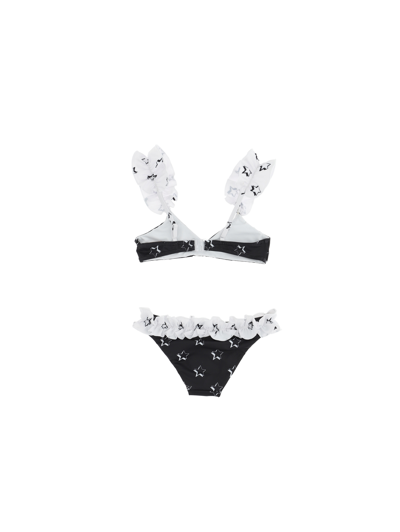 Shop Monnalisa Stretch Bikini With Star Print In White + Black