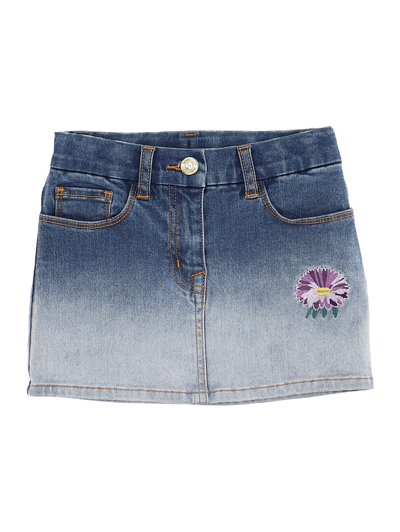 Shop Monnalisa Embroidered Jeans Mini Skirt In Blu Stone Denim