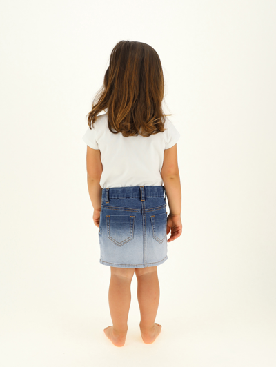 Shop Monnalisa Embroidered Jeans Mini Skirt In Blu Stone Denim
