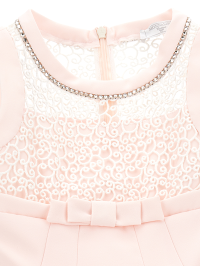 Monnalisa Macramé Princess Dress In Pink + Cream