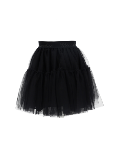 Shop Monnalisa Tulle Skirt With Logo In Black