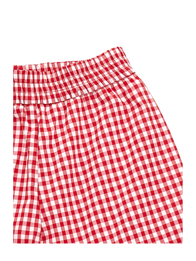 Shop Monnalisa Embroidered Gingham Ruffle Shorts In Cream + Red