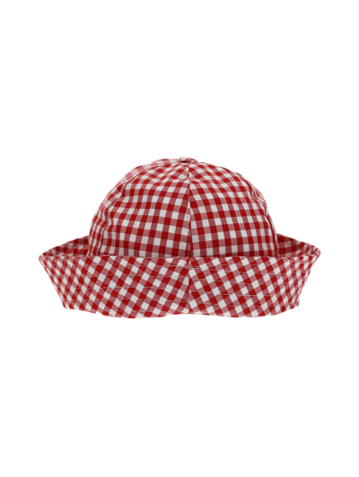 Shop Monnalisa Embroidered Gingham Cap In Cream + Red