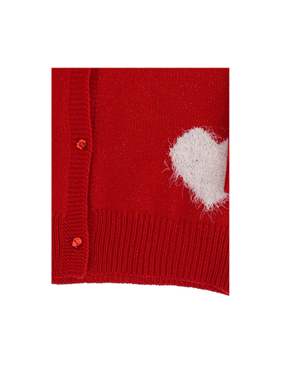 Shop Monnalisa Knitted Hearts Cardigan In Red + Cream