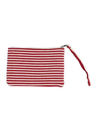 Shop Monnalisa Micro Striped Straw Clutch In White + Red