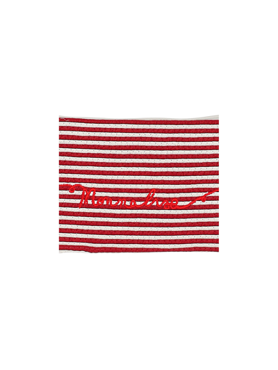 Shop Monnalisa Micro Striped Straw Clutch In White + Red