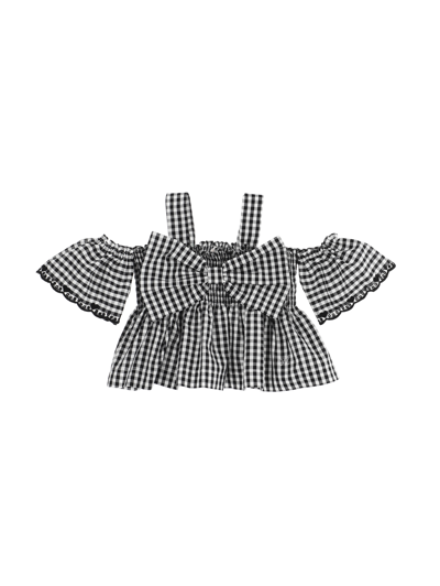 Shop Monnalisa Gingham Embroidered Bow Top In Cream + Black