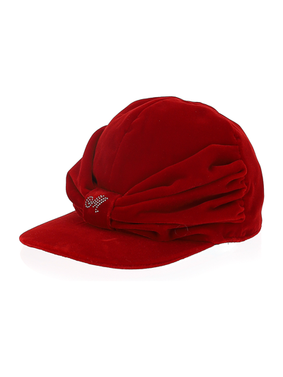 Monnalisa Velvet Baseball Cap In Ruby Red
