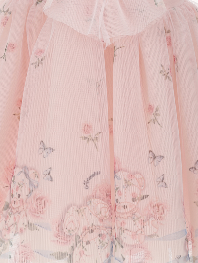 Shop Monnalisa Teddy Bear Print Tulle Dress In Dusty Pink Rose