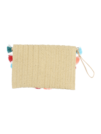 Shop Monnalisa Straw Clutch Bag With Tassels In Ecru + Multicolor