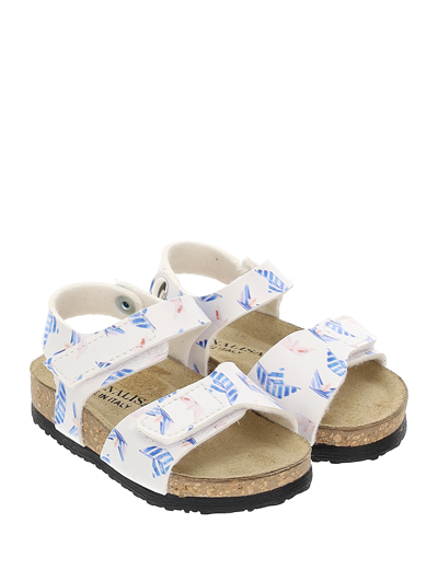 Shop Monnalisa Baby Coated Fabric Sandals In White + Blue