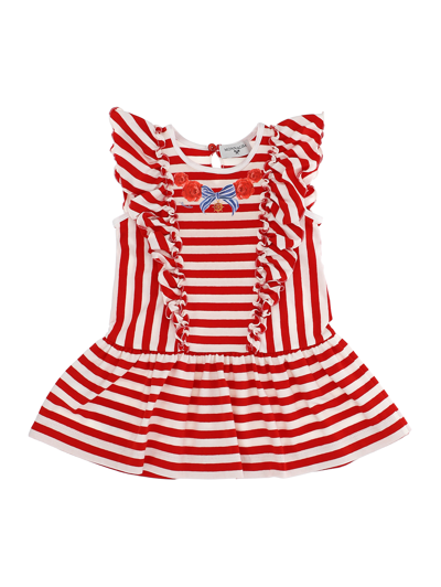 Shop Monnalisa Striped Jersey Dress In White + Red