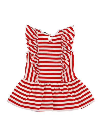 Shop Monnalisa Striped Jersey Dress In White + Red