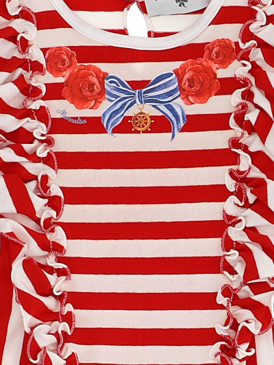 Shop Monnalisa Striped Jersey Dress In White + Red