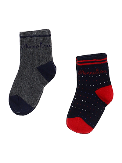 Monnalisa Cotton Sock Set With Love In Grey + Blue