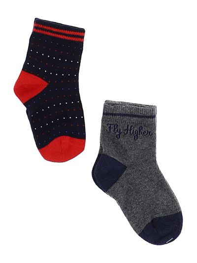 Monnalisa Cotton Sock Set With Love In Grey + Blue