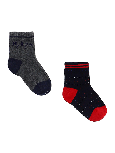 Monnalisa Cotton Sock Set With Love In Grey + Blue