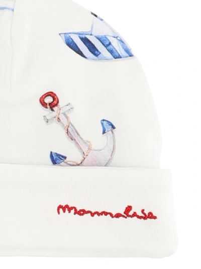 Shop Monnalisa Newborn Baby Marine Print Hat In White + Red