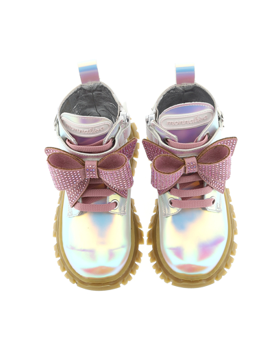 MONNALISA MONNALISA  SHINY COMBAT BOOTS WITH RHINESTONES 