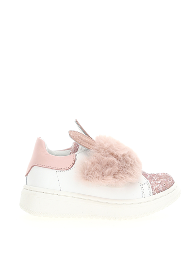 Shop Monnalisa Glitter Bunny Sneakers In White