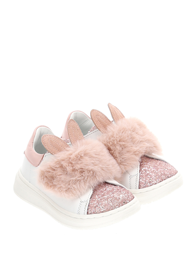 Shop Monnalisa Glitter Bunny Sneakers In White