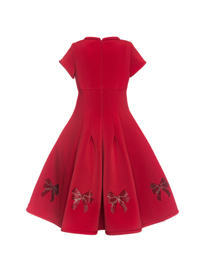 Monnalisa Dress With Bows In Ruby Red