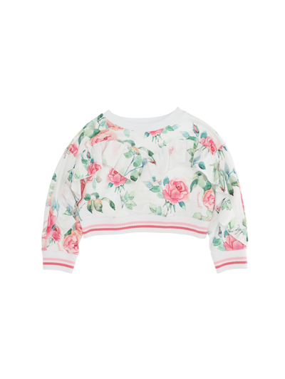 Shop Monnalisa Rose Print Ruffle Sweatshirt In White