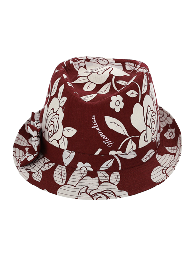 Shop Monnalisa Printed Panama Hat In Bordeaux + Cream