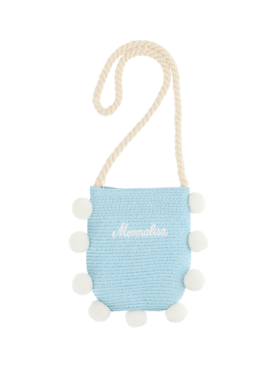 Shop Monnalisa Straw Bag With Logo In Coridalis Blue