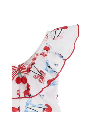 Shop Monnalisa Cherry Print One-piece Swimsuit In White + Red