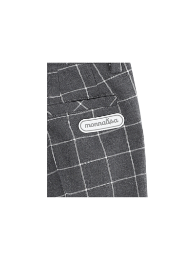 Monnalisa Check Print Trousers In Medium Grey