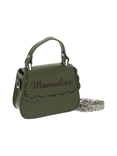 Shop Monnalisa Broderie Anglaise Leather Handbag In Army Green