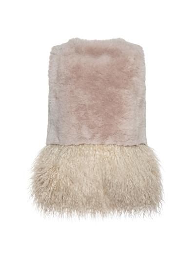 Monnalisa Plush Vest With Mongolian In Ecru