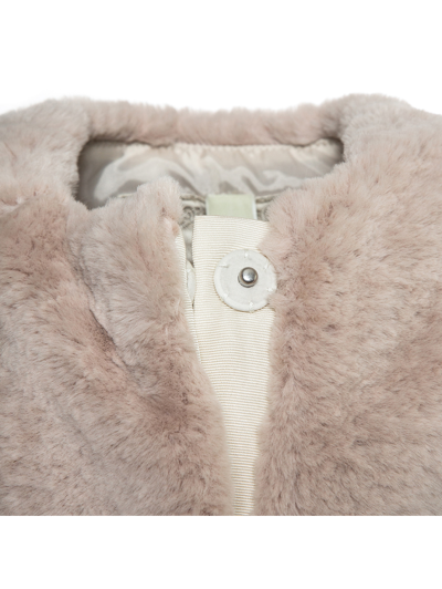 Monnalisa Plush Vest With Mongolian In Ecru