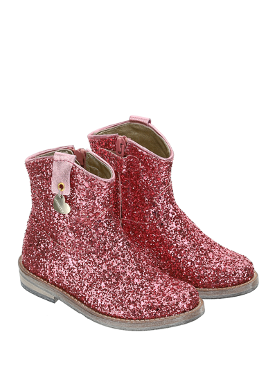 Shop Monnalisa Glitter Ankle Boots In Glitter Petunia
