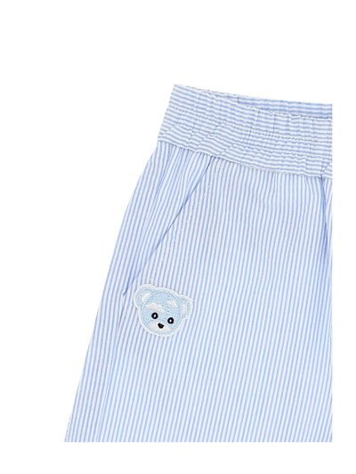 Shop Monnalisa Cotton Seersucker Turn-up Bermuda Shorts In Cream + Light Blue