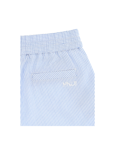 Shop Monnalisa Cotton Seersucker Turn-up Bermuda Shorts In Cream + Light Blue