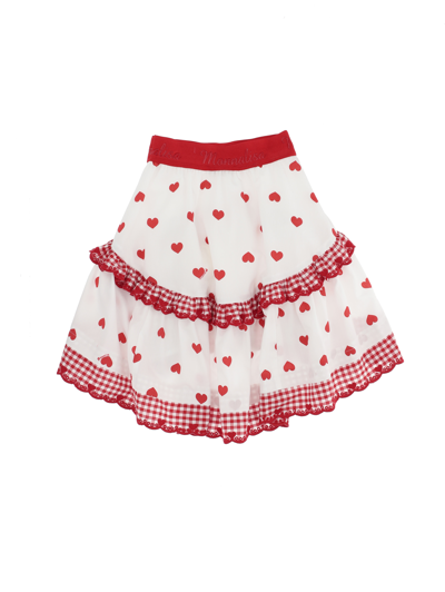 Shop Monnalisa Heart Poplin Skirt With Rounded Flounces In Cream + Red