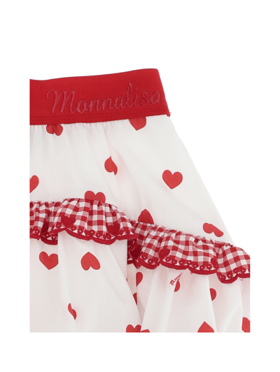 Shop Monnalisa Heart Poplin Skirt With Rounded Flounces In Cream + Red