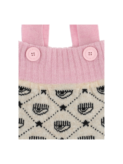 Chiara Ferragni All-over Logomania Overalls In Ecru + Rosa Fairytale