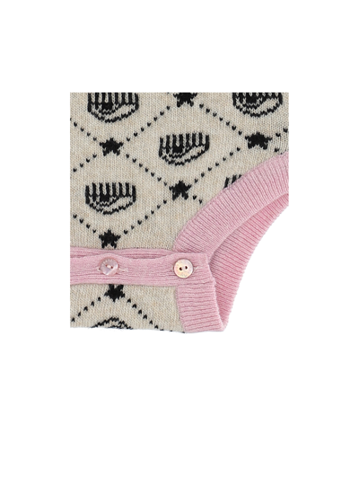 Chiara Ferragni All-over Logomania Overalls In Ecru + Rosa Fairytale