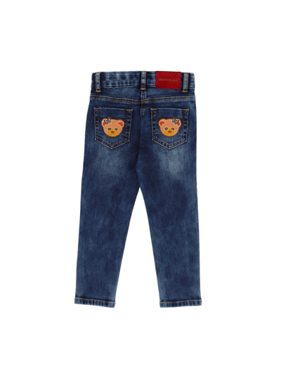 Shop Monnalisa Five-pocket Embroidered Jeans In Blu Stone Denim